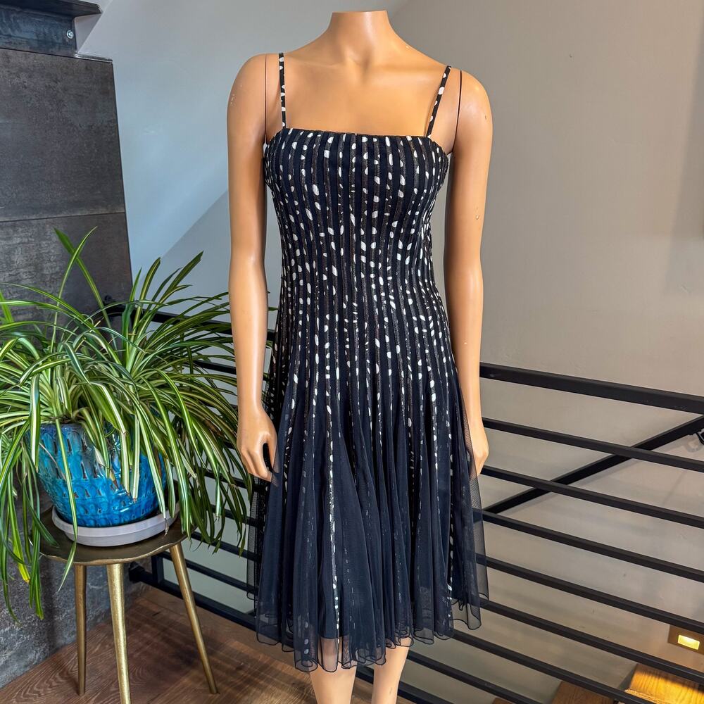 Frank Lyman Ribbon Dress | Pleated Tulle Midi | Black & White | Size 4 - 91127U